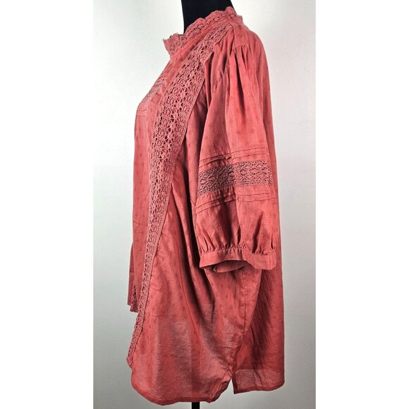 Universal Thread Women's Size 4X Rust Lace Boho Tunic Top Button Closure Casual - Picture 3 of 11